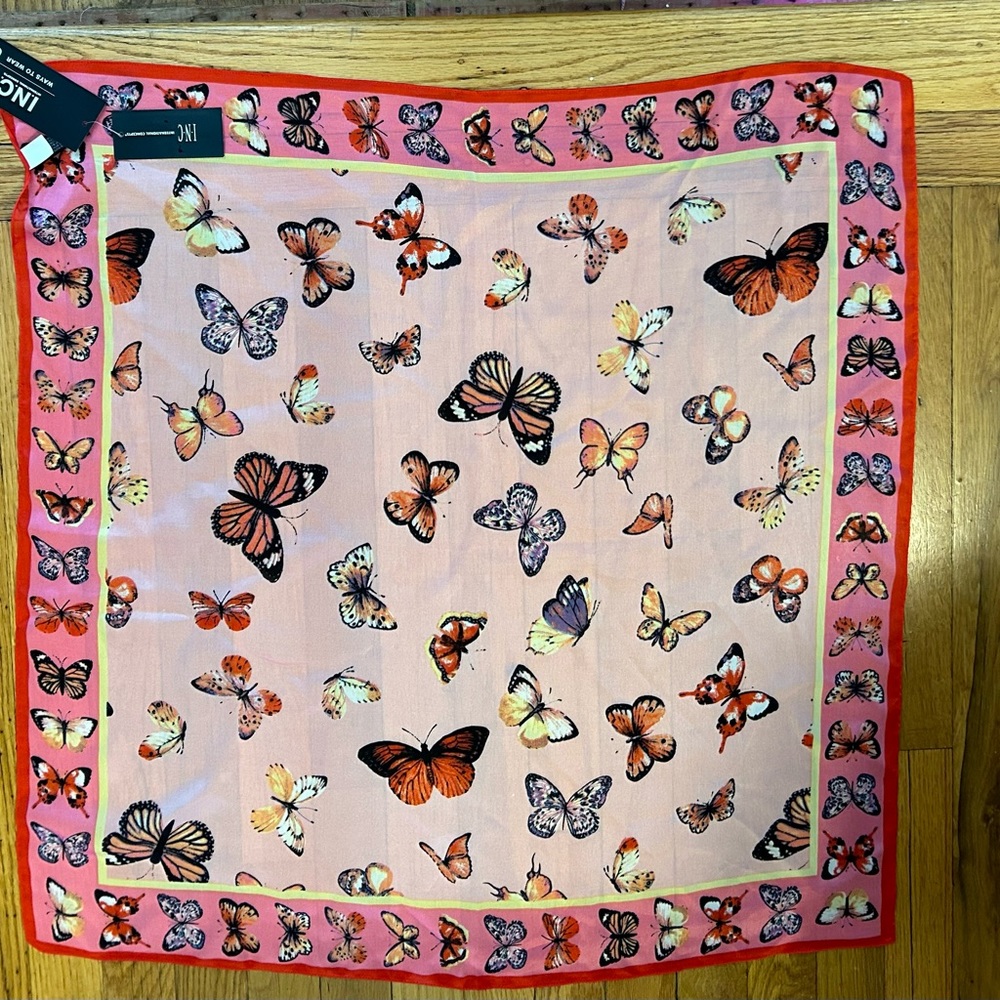 NWT INC pink butterfly scarve